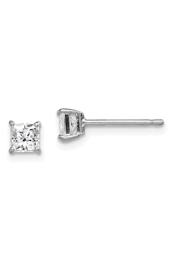Sterling Silver Rhodium-plated Madi K 4mm Square CZ Stud Earrings