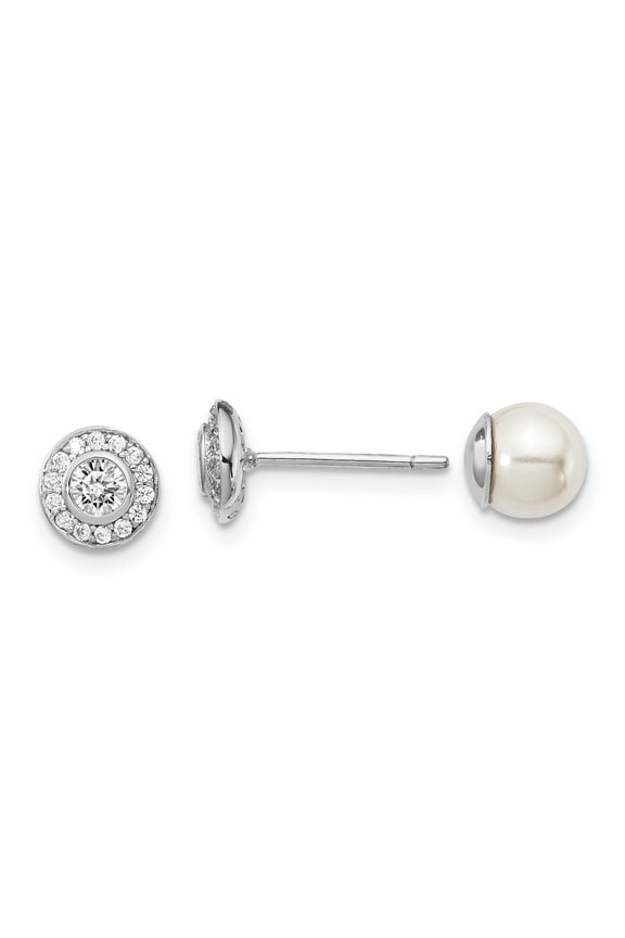 Sterling Silver Rhodium-plated Mother Of Pearl Bead and Cubic Zirconia Reversible Post Earrings