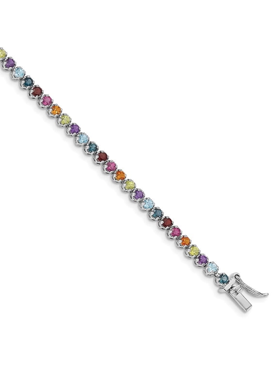 Sterling Silver Rhodium-plated Multi-gemstone Tennis 7.5 Inch Bracelet
