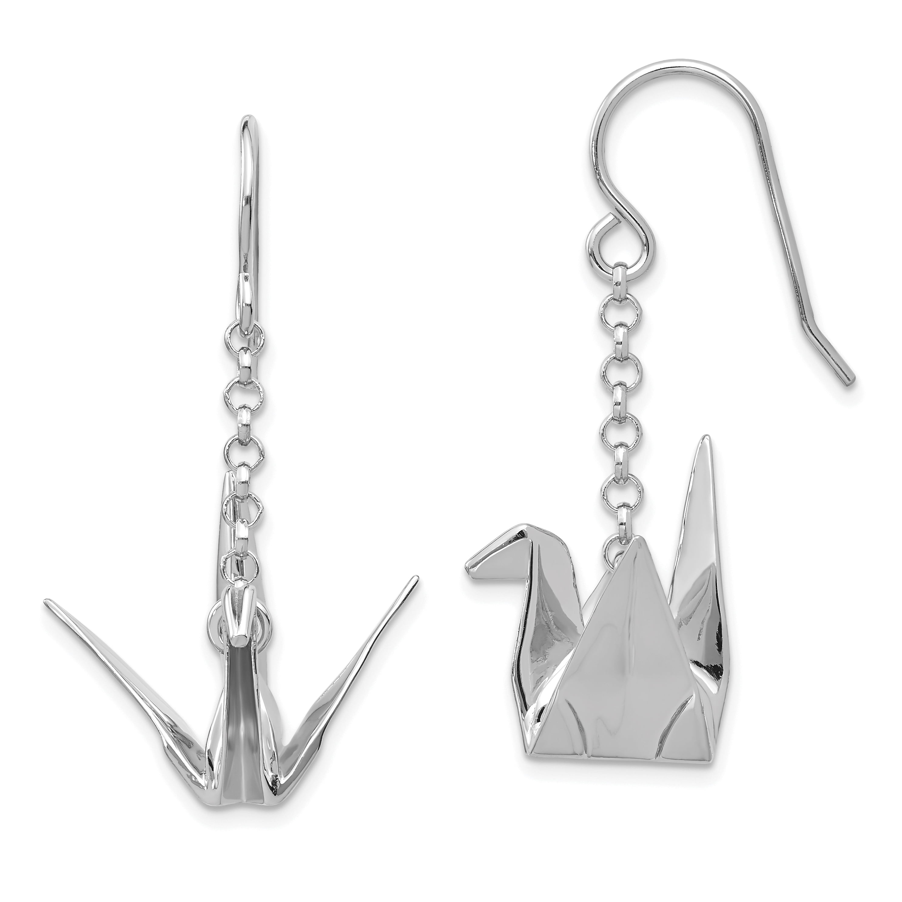 Primal Silver Sterling Silver Rhodium-plated Origami Crane Dangle Earrings