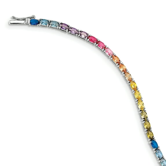 Primal Silver Sterling Silver Rhodium-plated Oval Colorful Cubic Zirconia Tennis Bracelet