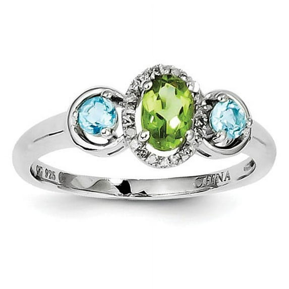 Primal Silver Sterling Silver Rhodium-plated Peridot, Blue Topaz and Diamond Ring