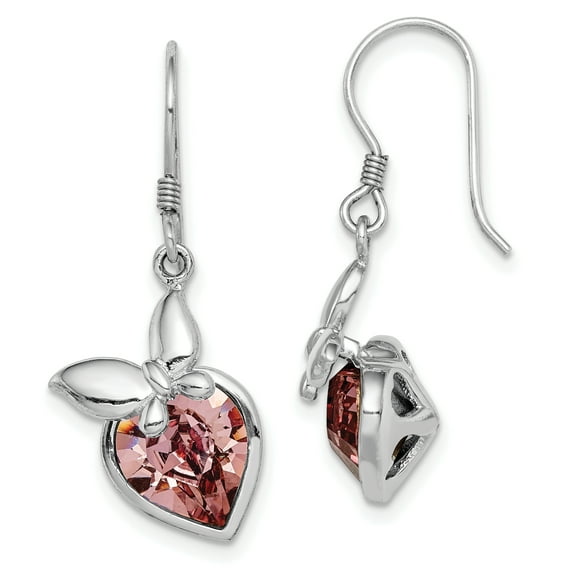Primal Silver Sterling Silver Rhodium-plated Pink Crystal Butterfly Heart Dangle Earrings