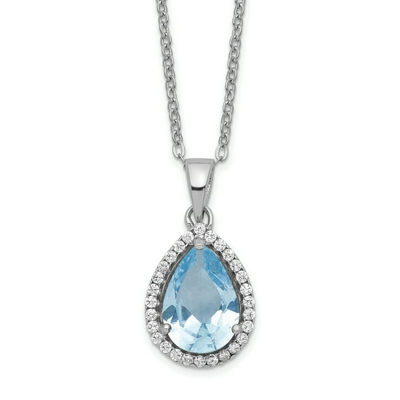 Primal Silver Sterling Silver Rhodium-plated Polished Created Aquamarine and Cubic Zirconia Necklace