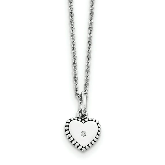 Primal Silver Sterling Silver Rhodium-plated Polished Diamond Heart Necklace