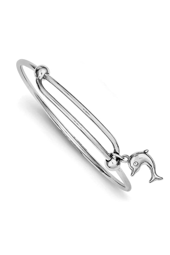 Sterling Silver Rhodium-plated Polished Dolphin Baby Bangle