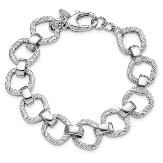 Primal Silver Sterling Silver Rhodium-plated Polished Texture with 0.5-inch Extension Bracelet