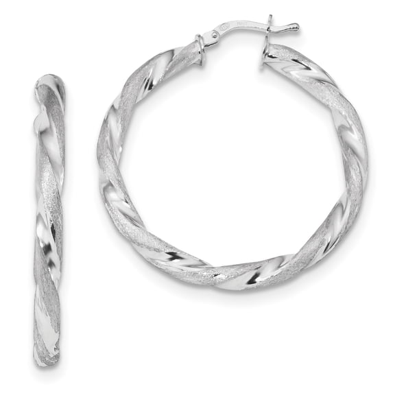 Primal Silver Sterling Silver Rhodium-plated Satin Twisted Hoop Earrings