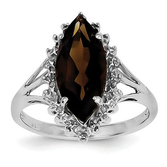 Primal Silver Sterling Silver Rhodium-plated Smoky Quartz Diamond Ring