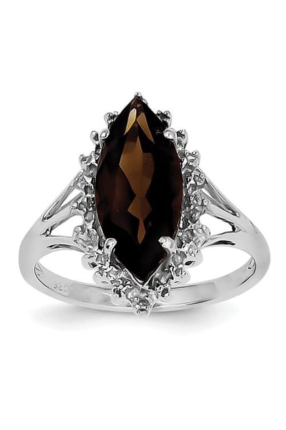 Sterling Silver Rhodium-plated Smoky Quartz Diamond Ring
