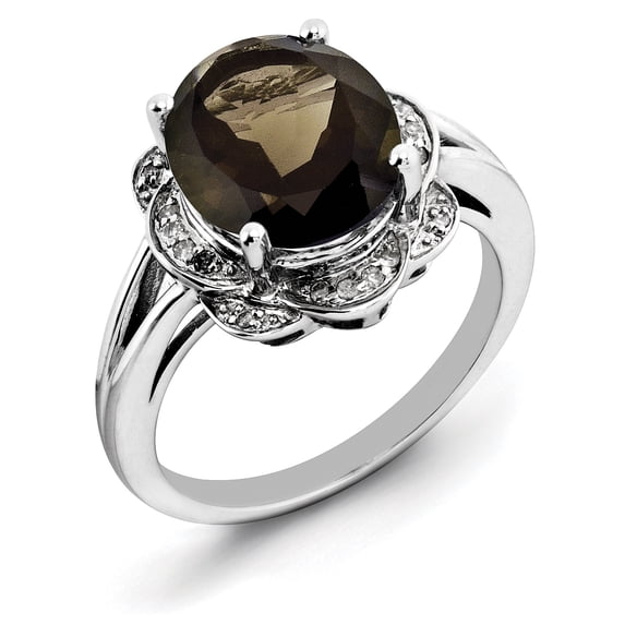 Primal Silver Sterling Silver Rhodium-plated Smoky Quartz and Diamond Ring