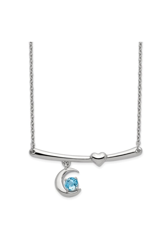 Sterling Silver Rhodium-plated Swiss Blue Topaz Moon with 2.25-inch Extension Necklace