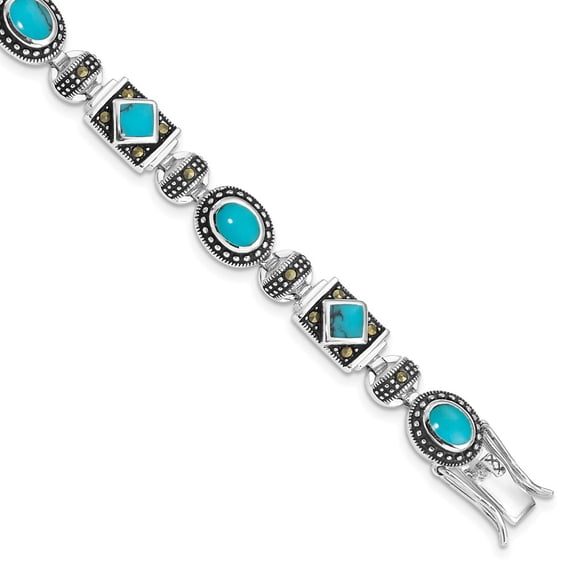 Primal Silver Sterling Silver Rhodium-plated Synthetic Turquoise and Marcasite Bracelet