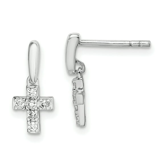 Primal Silver Sterling Silver Rhodium-plated Tiny Cubic Zirconia Cross Dangle Post Earrings