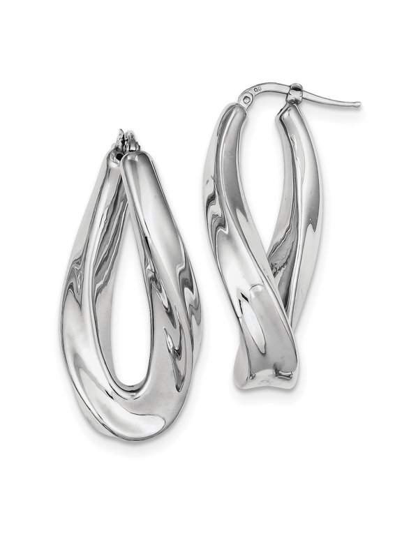 Sterling Silver Rhodium-plated Twisted Hollow Hoop Earrings