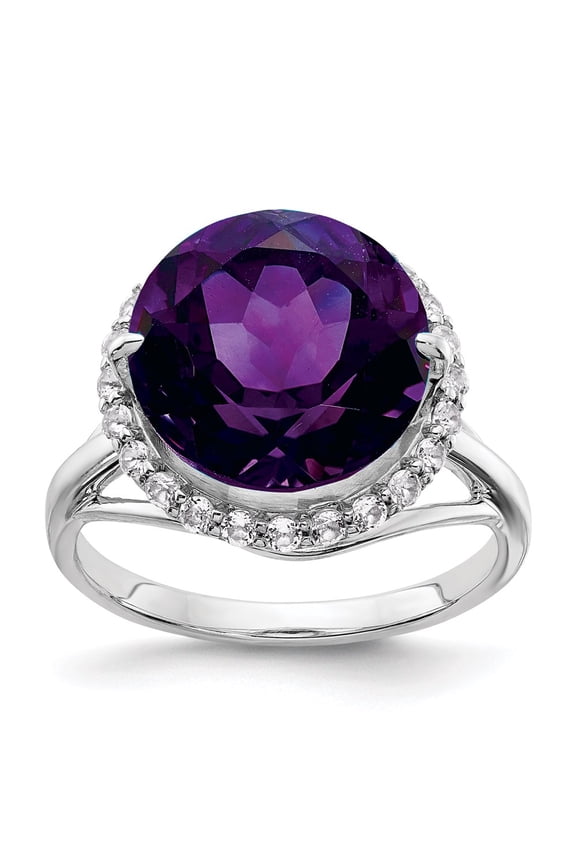Sterling Silver Rhodium-plated White Topaz and Amethyst Ring