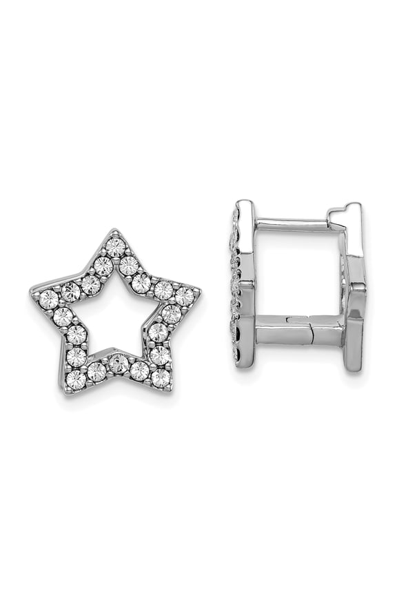 Sterling Silver Rhodium-plated Yellow Enamel Star Crystal Hinged Reversible Earrings