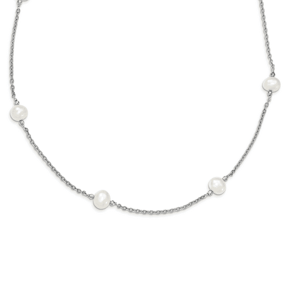 Primal Silver Sterling Silver Rhodium-plated and Freshwater Cultured Pearl with mirror Beads Necklace