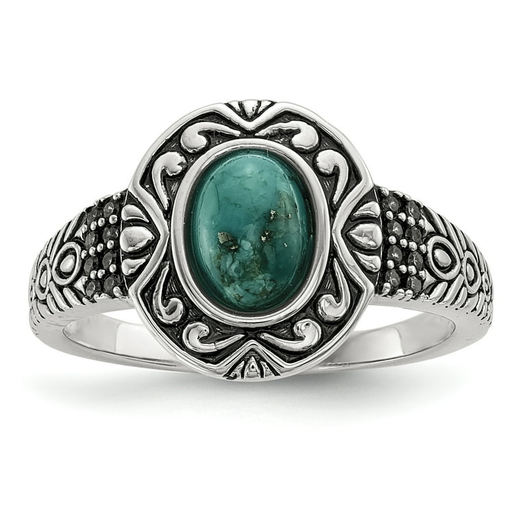 Stackable Ring Reconstituted Turquoise Square Shape Sterling Silver