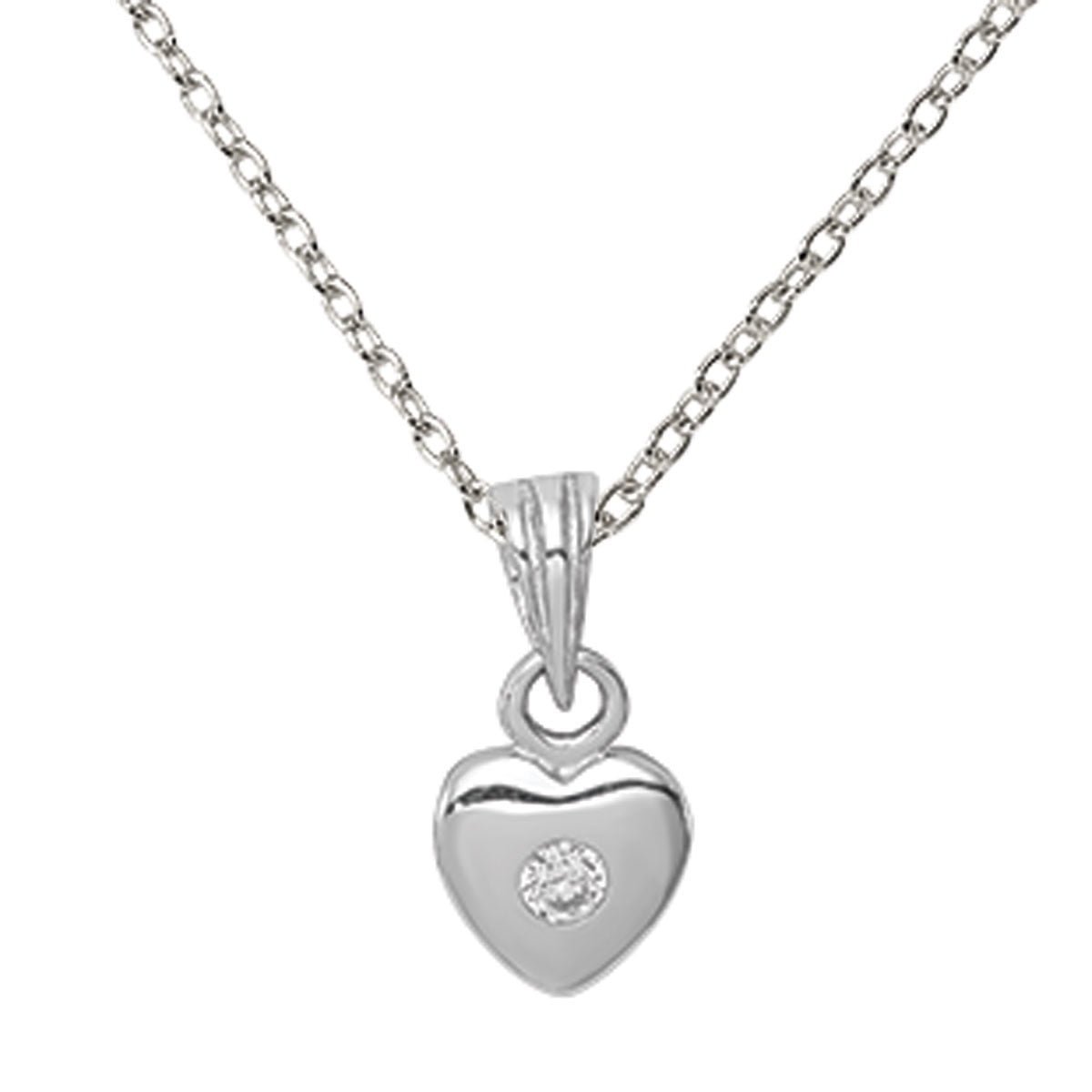 Primal Silver Sterling Silver Rhodium-plated with Cubic Zirconia Heart Pendant with 18-inch Forzantina Cable Chain