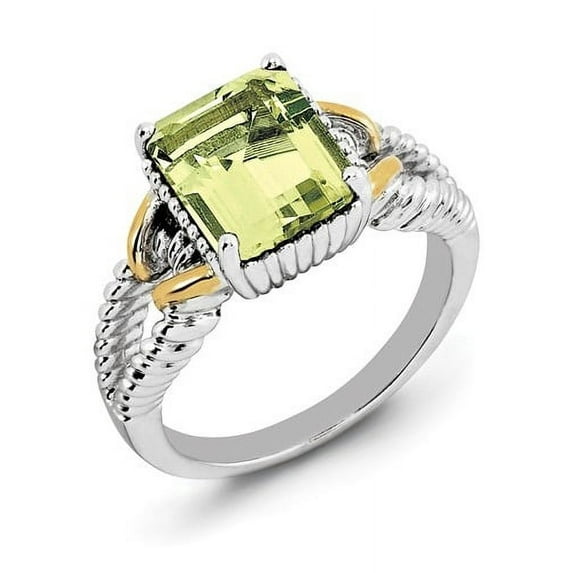 Primal Silver Sterling Silver Rhodium with Flash Gold-plate Lemon Quartz Ring