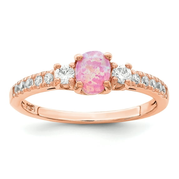 Primal Silver Sterling Silver Rose Gold-plated Created Pink Opal and Cubic Zirconia Ring