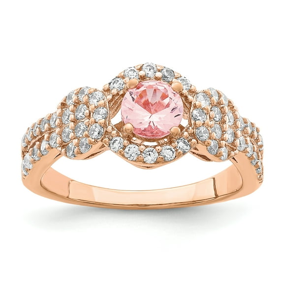 Primal Silver Sterling Silver Rose Gold-plated Imitation Pink Sapphire and Cubic Zirconia Ring