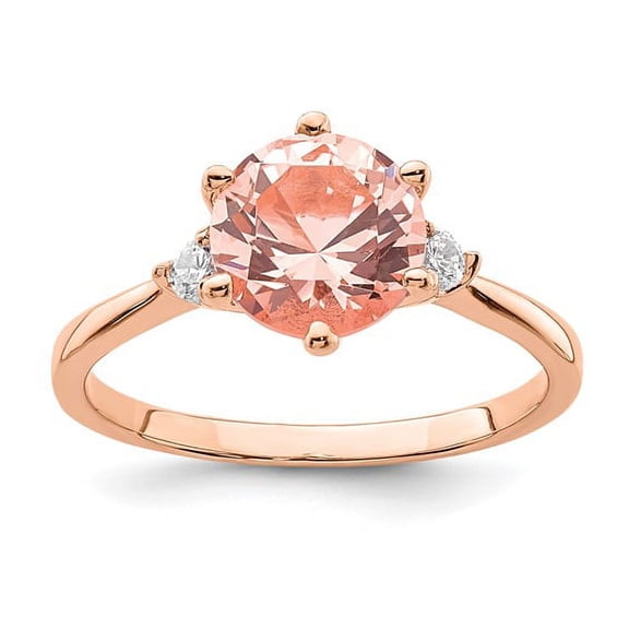 Primal Silver Sterling Silver Rose Gold-plated Pink Crystal and White Cubic Zirconia Ring