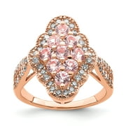 Primal Silver Sterling Silver Rose Gold-plated Pink Crystal and White Cubic Zirconia Ring
