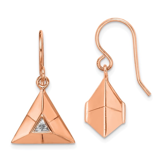 Primal Silver Sterling Silver Rose Gold-plated Triangular Origami Cubic Zirconia Dangle Earrings