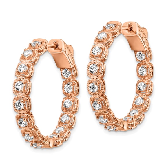 Primal Silver Sterling Silver Rose Tone Cubic Zirconia Hinged In and Out Hoop Earrings