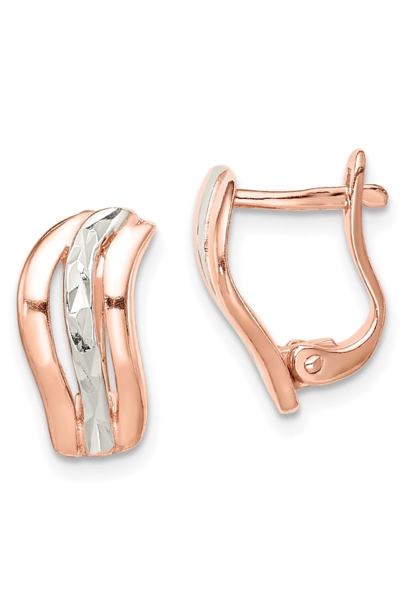 Sterling Silver Rose Tone and Diamond-cut Hoop Earrings