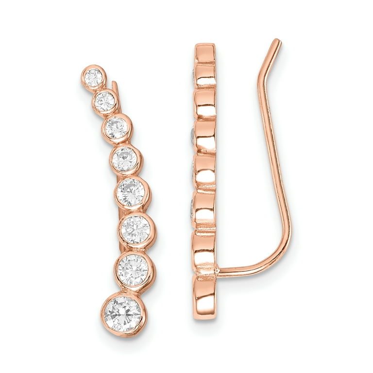 Primal Silver Sterling Silver Rose tone Cubic Zirconia Ear Climber Earrings