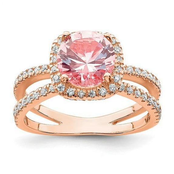 Primal Silver Sterling Silver Rose-tone Pink Center Nano Crystal and CZ Square Ring