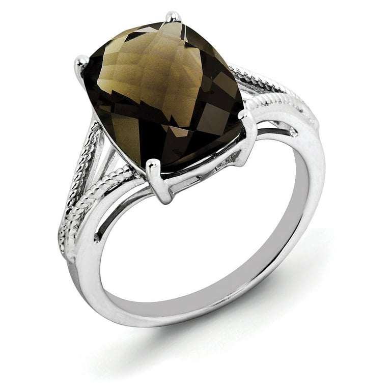 Peach Moonstone and Smoky Quartz Ring Rhodium on Sterling Silver Peach Moonstone and Smoky Quartz Ring Rhodium on Sterling Silver
