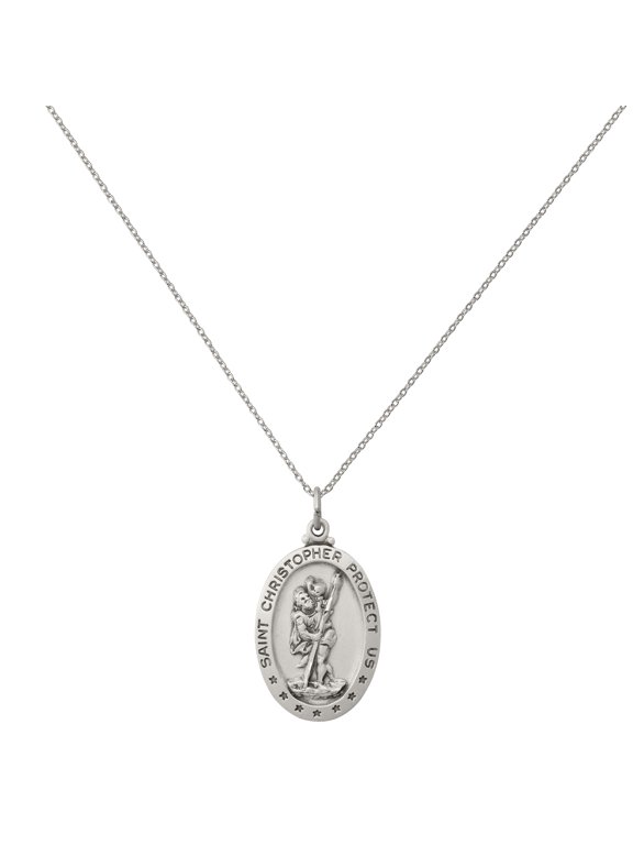 Sterling Silver St. Christopher Medal on 18-inch Forzantina Cable Chain