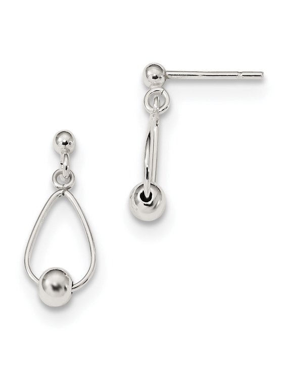 Sterling Silver Teardrop with Bead Post Dangle Earrings