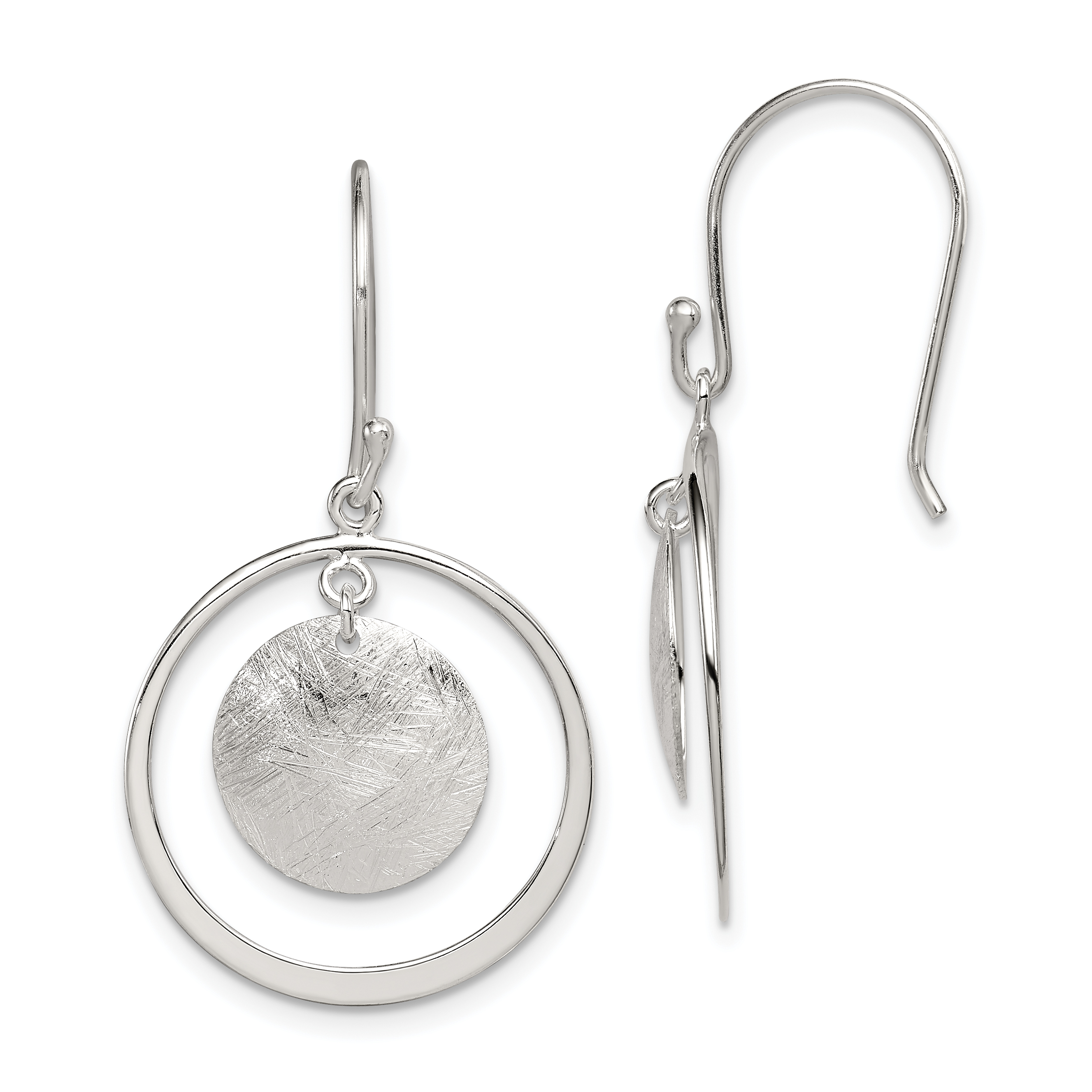 Primal Silver Sterling Silver Textured Circles Dangle Shepherd Hook Earrings