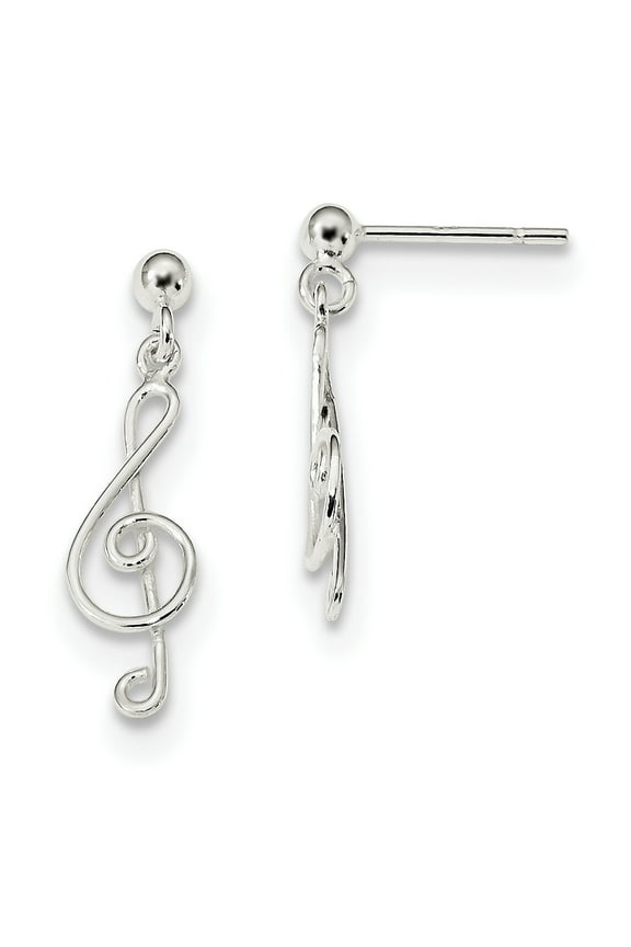 Sterling Silver Treble Clef Post Dangle Earrings