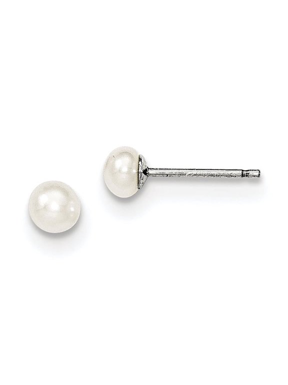 Sterling Silver White 4-4.5mm Freshwater Cultured Pearl Post Earrings