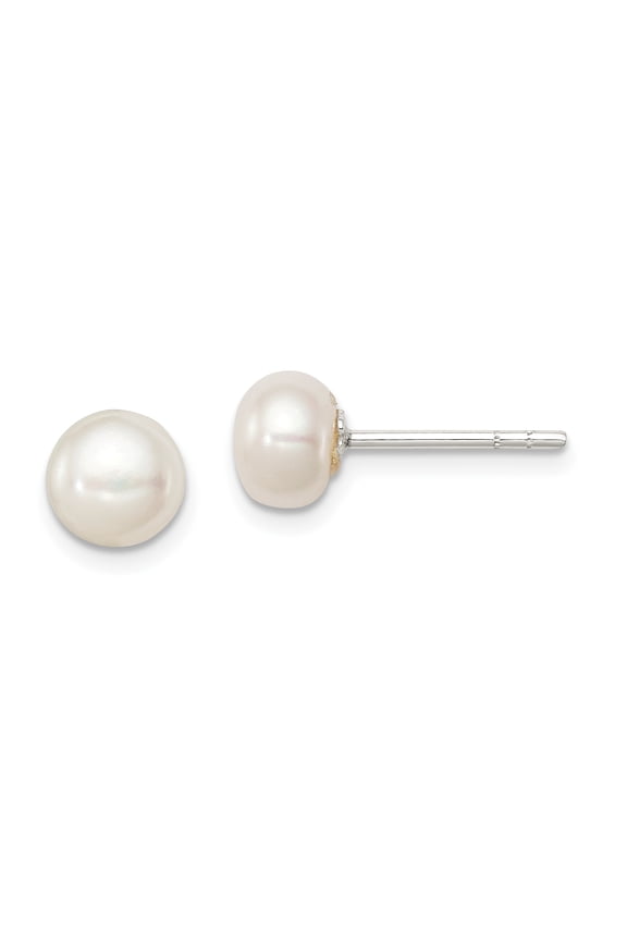 Sterling Silver White Freshwater Cultured Pearl 6-7mm Button Earrings
