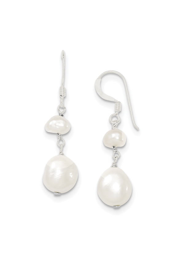 Sterling Silver White Freshwater Cultured Pearl Dangle Earrings