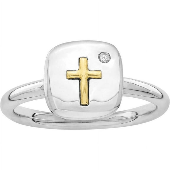 Primal Silver Sterling Silver and 14K Cross Stackable Diamond Ring