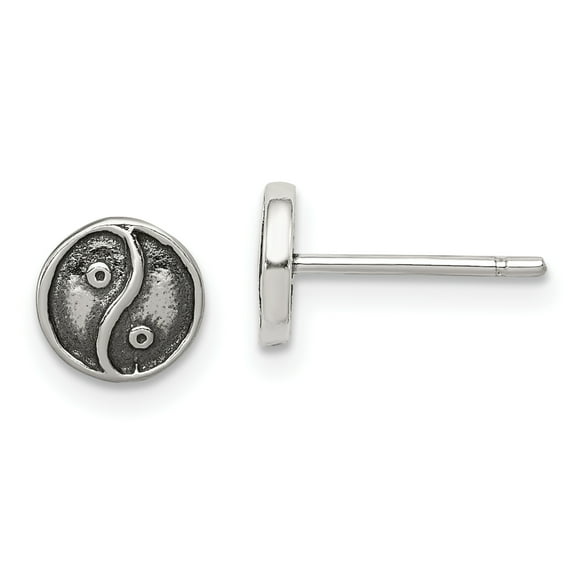 Primal Silver Sterling Silver and Antiqued Yin Yang Sign Post Earrings