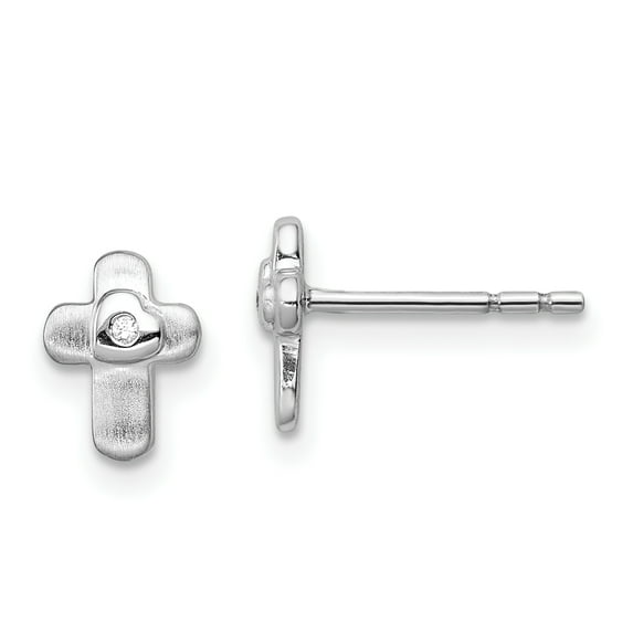 Primal Silver Sterling Silver with Rhodium-plated Cubic Zirconia Flower Heart Post Earrings