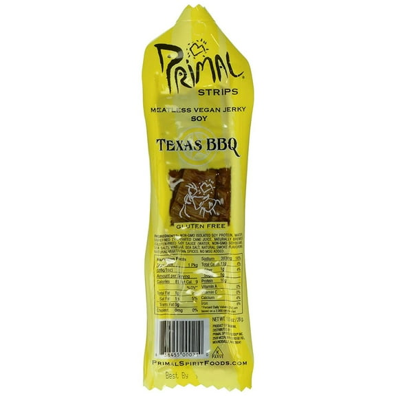 Primal Spirit Foods Primal Strips Meatless Vegan Jerky Soy Texas BBQ - 1 oz