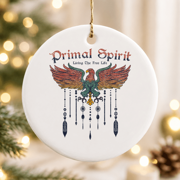 Primal Spirit Free Life Native Eagle Bohemian Tribal Christmas Ornament, Holiday Keepsake Gift, Ceramic Ornament