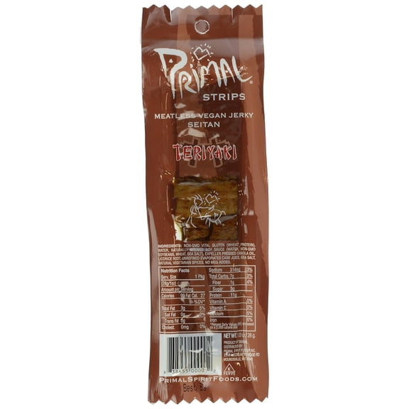 Primal Spirit Vegan Jerky Classic Flavor Teriyaki, 10 g. Plant Based Protein, Certified Non-GMO, No Preservatives, Sports Friendly Packaging (3 Pack, 1 oz)