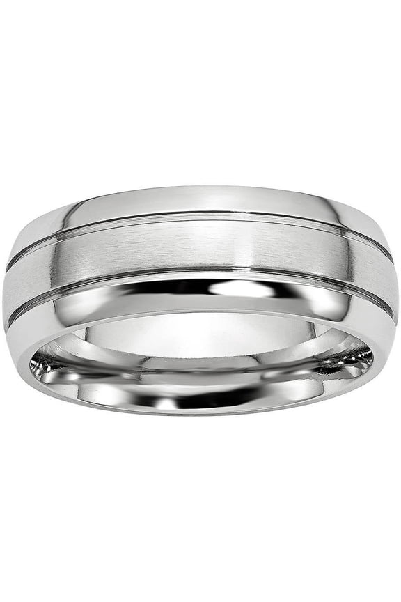 Cobalt Satin Grooved 8mm Wedding Band