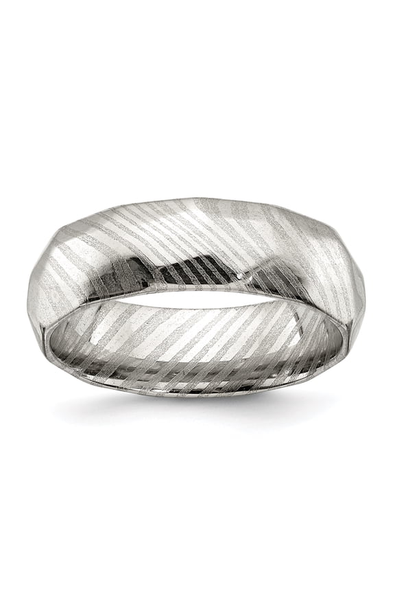 Damascus Steel Faceted 7mm Band